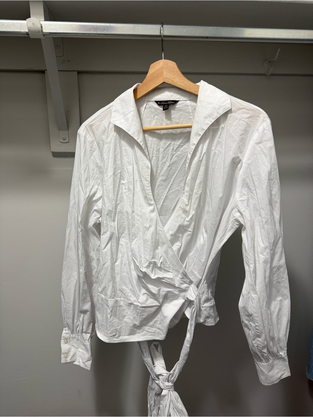 Brooks Brothers White Wrap Tie-Front Blouse